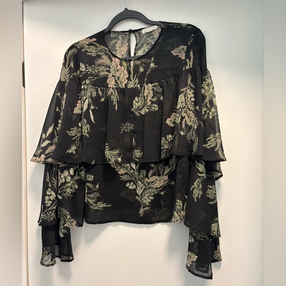 Leith Tops - Leith Black Floral Blouse